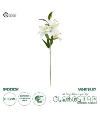 GloboStar® Artificial Garden WHITE LILY BRANCH 21312 Τεχνητό Διακοσμητικό Κλαδί Λευκό Κρίνο Y95cm